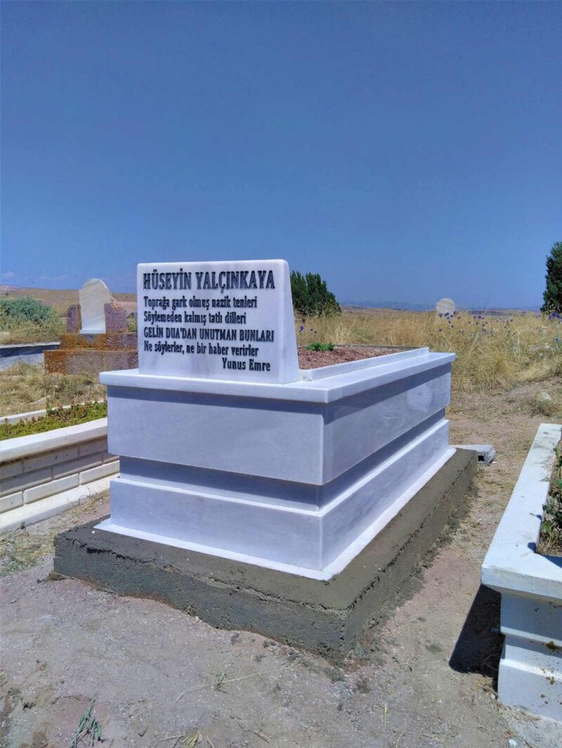 Beyaz 5 cm Kalınlık Çift Katlı Mermer Mezar - Görsel 2