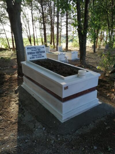 Çift Kat Kızaklı Beyaz Mermer Mezar - Görsel 3